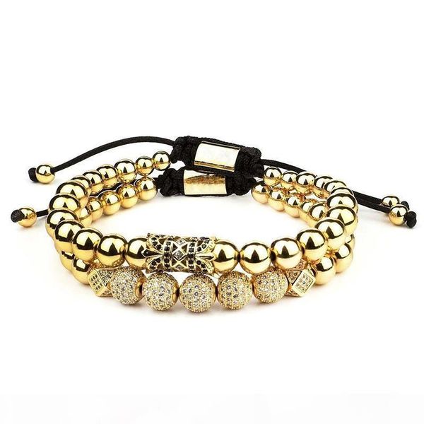 

2pcs set men bracelet stainless steel beads bracelet men jewelry charms bracelets for women pulseira men jewellery holiday gifts, Golden;silver