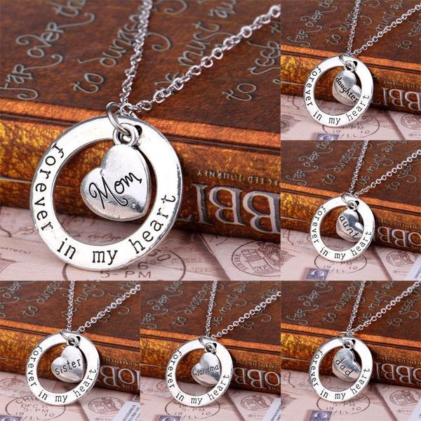

fashion silver plated forever in my family member heart circle pendant charm necklace jewelry xmas gifts 10 styles d889sf