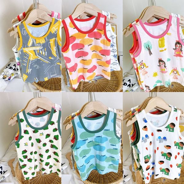 

soft as four seasons children's vest class a lycra cotton printed i-shaped vest 8 colors optional no fading no pilling, Blue