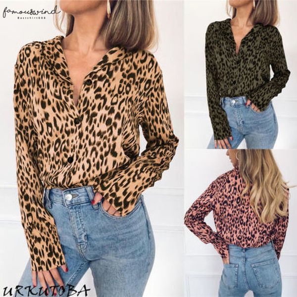 

2020 new spring women v-neck leopard long sleeve v neck loose ladies casual button blouse, White