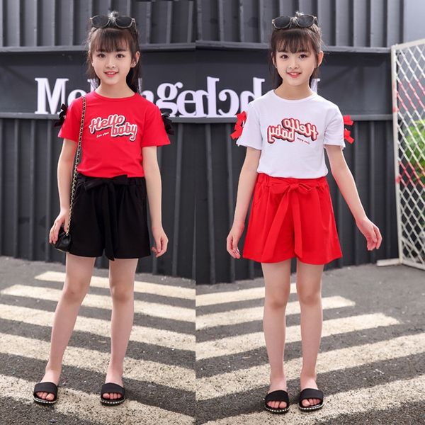 

production of children's clothing new girls short-sleeved suit children's pure cotton stretch pants two-piece set