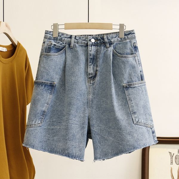 

plus plus size jeans and and women's clothing 200kg fat mm summer new tooling jeans shorts shorts trendy pants 7802, Blue