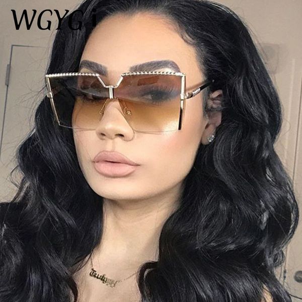 

brand designer new luxury vintage frameless sunglasses siamese gradient sun glasses fashion windproof glasses uv400, White;black
