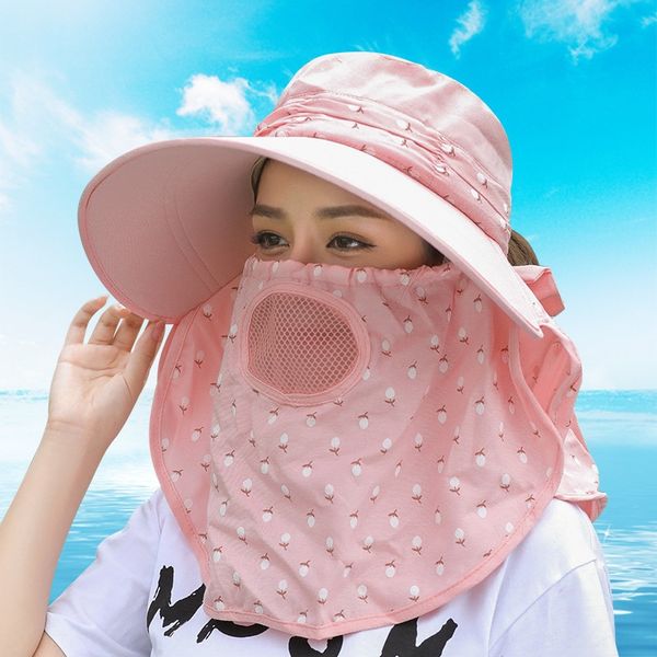 

am11w new summer women's shade foldable all-round face protection windproof sunscreen sunshade sun sun hat big brim all-match mask hat, Blue;gray
