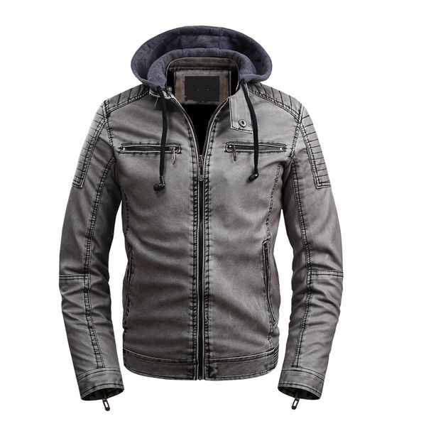 

isurvivor2020 stand collar hooded velvet leather jacket men's autumn and winter casual fashion motorcycle leather jacket, Black;brown