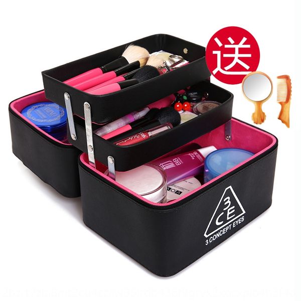 

korean portable cosmetic case double folding cosmetic storage pu storage bag waterproof wash bag, White