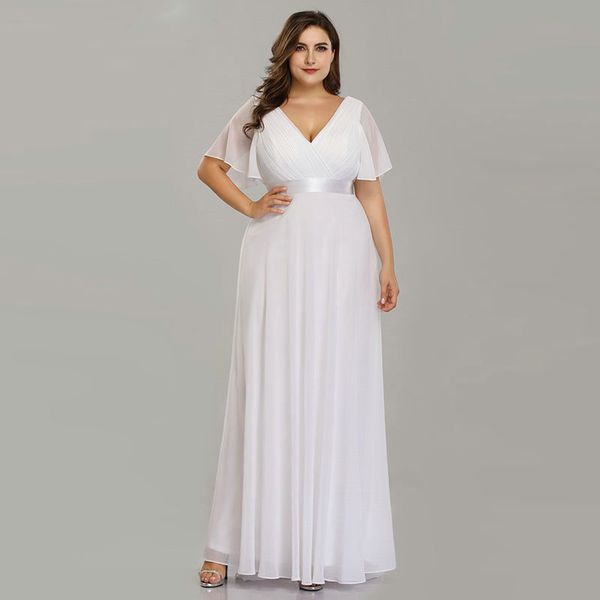 

plus size wedding dress 2020 beach simple a-line chiffon white robe elegant v-neck vestido, White;black