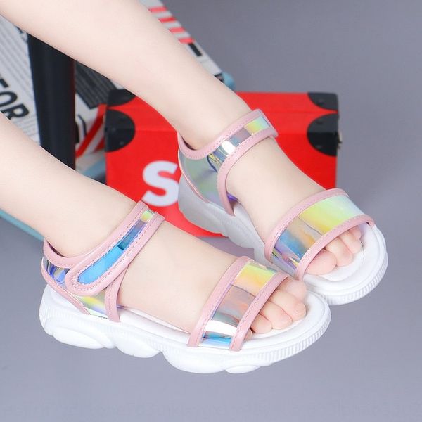

2019 new girl mirror magic and one-character sandals open-toed magic sticker princess casual sandals student bright leather, Black;red