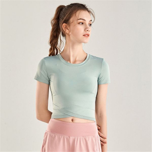 

женская сексуальная backless короткие йога с коротким рукавом фитнес спортивные футболки девять очков топы фитнес дышащий бег толстовка, White;red