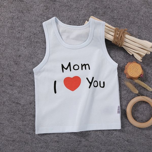 

mini bear baby casual sleeveless summer vest new letter printing solid color children's vest, Blue