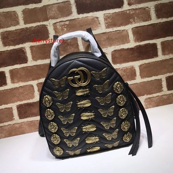 

2020 brand design letter butterfly insect buckle v-shaped backpack real cowhide leather woman 476671 travel bag