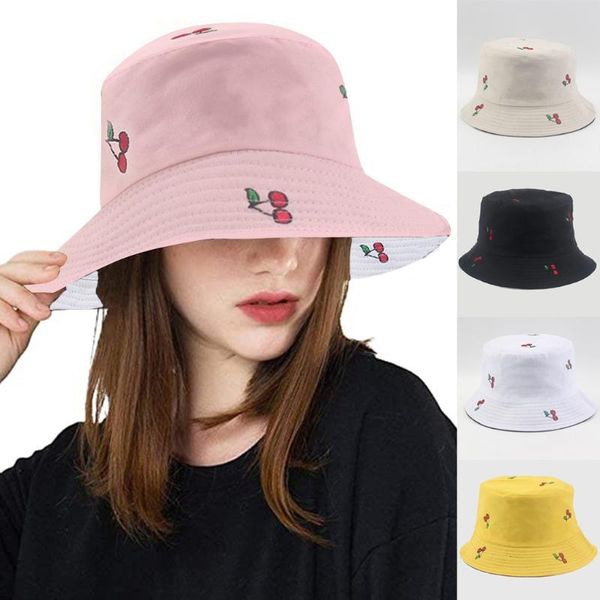 

2020 bucket hat women foldable two-sided fisherman hat cherry print sun bucket cap kapelusz gorras, Blue;gray