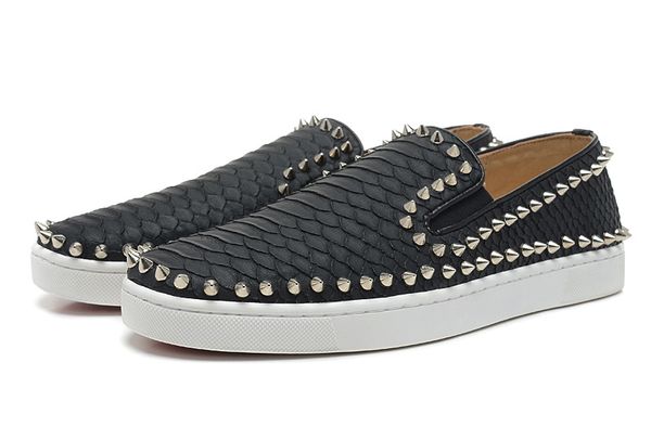 

red bottom sneakers luxury loafers party wedding,roller boat designer snakeskin leather with spikes studded trainers for mens womens cs09, Black