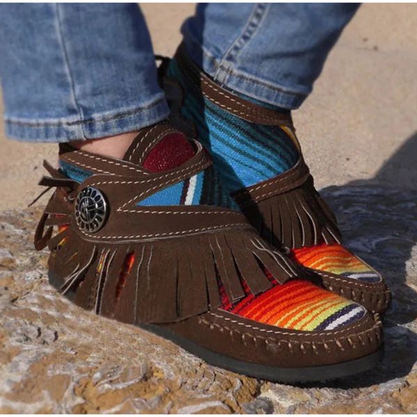 

женщины кисточкой нашивки ботильоны 2020 женская шитье подогреть женщина flats женские обуви дамы повседневный hook loops обувь плюс размер, Black