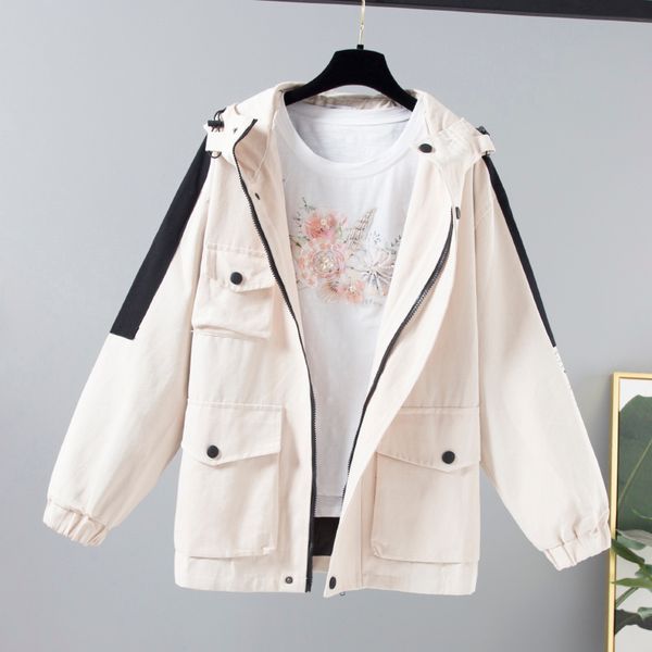 

new autumn cool jacket women loose hooded letter print short jackets female patchwork color harajuku casual outwear windbreaker, Black;brown