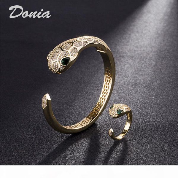 

donia jewelry european and american fashion exaggeration classic animal micro inlay zirconia bracelet ring set women's bracelet ring bi, Black