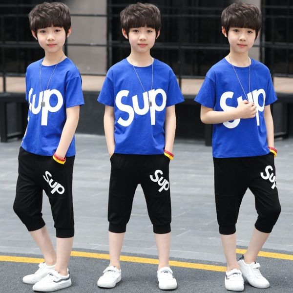 

children's 2020 new boy's suit two children 2020 two in the big kids short-sleeved boy two-piece