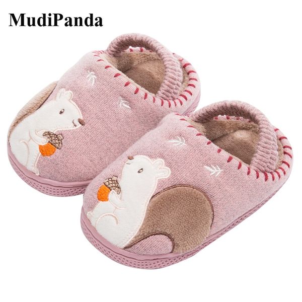 

mudipanda baby girls cotton slippers household 2020 winter 1-6 years old toddler shoes indoor warm non-slip infant first walkers, Black;grey