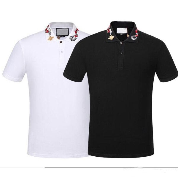 

luxurious italy t-shirt designers polo shirts high street embroidery garter snakes little bee printing clothing mens brand polo shirt m-3xl, White;black