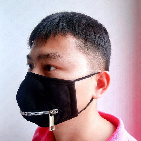 

zipper face mask washable eat drink in public masks solid color print cycling mouth cover scarf boutique cotton sunscre d71508, Black