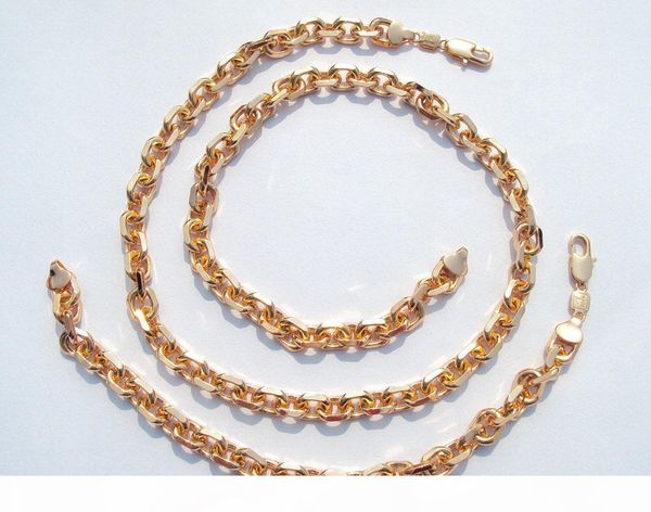 

r real light 18k 18ct darkgoldenrod fine solid gold filled wide open link curb chain mens womens necklace 24 &quot ;bracelet set s20a, Silver