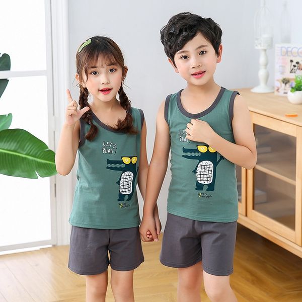 

new two-kids sleeveless women's zhong xiao tong men's light summer cotton children pants vest vest children's pants panty pan, Blue