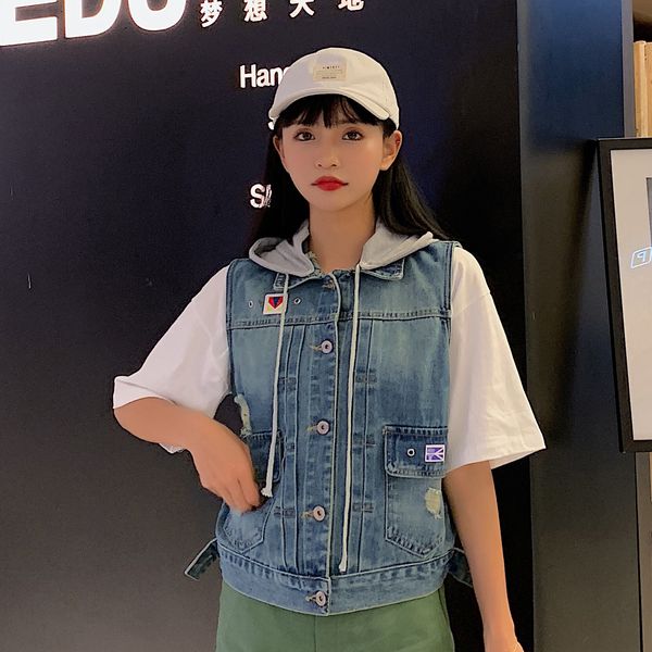 

женские свободный джинсовые 6972 женского vestloose джинсовой жилет жилет 6972, Black;white