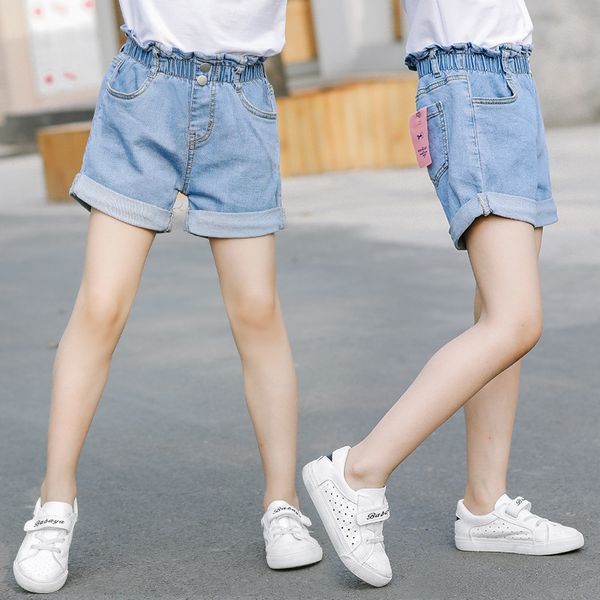 

wear girls' denim shorts casual panty panty 2020 summer new style children's pants children's solid color casual pants, Blue