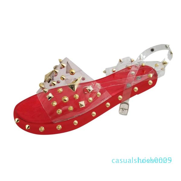 

women summer ankle strap line-style buckle open toe flat with rivet sandals shoe large size flat bottom women sandals 09c l25, Black