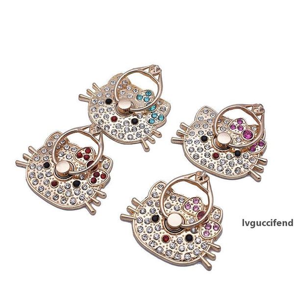 

cute cat metal phone ring holder 360Â°rotate 180Â° folding shiny diamond cartoon ring bracket for all mobile phones