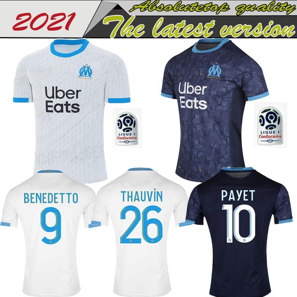 

the latest version payet thauvin new 20-21 marseille soccer jersey fan home away football kit maillot de foot, Black;yellow