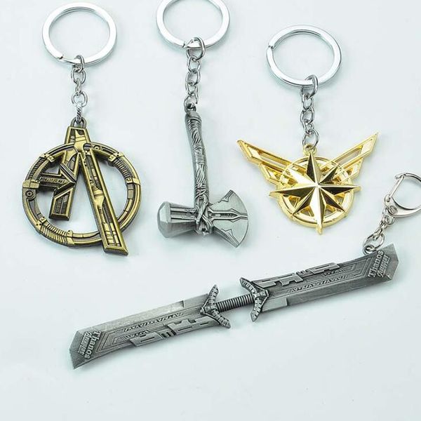 

10pcs/lot fashion jewelry keychains the 4 thanos knife thor battleax and logo a key ring for men fans decoration, Silver