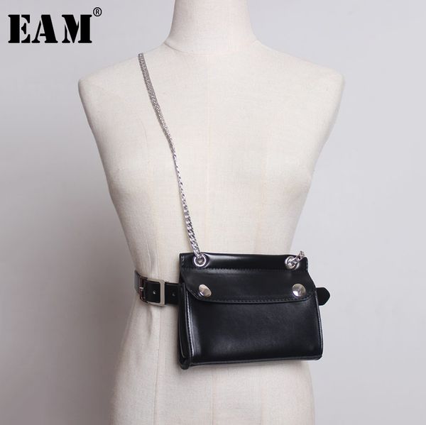 

eam] 2020 new spring autumn pu leather personality black chain mini-bag stitch long belt women fashion tide all-match jy330, Black;brown