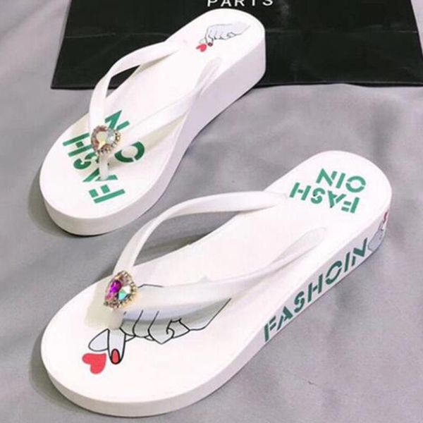 

slippers women summer new casual women shoes wedges rhinestone flip flops fashion thick bottom non-slip beach shoes sh486, Black