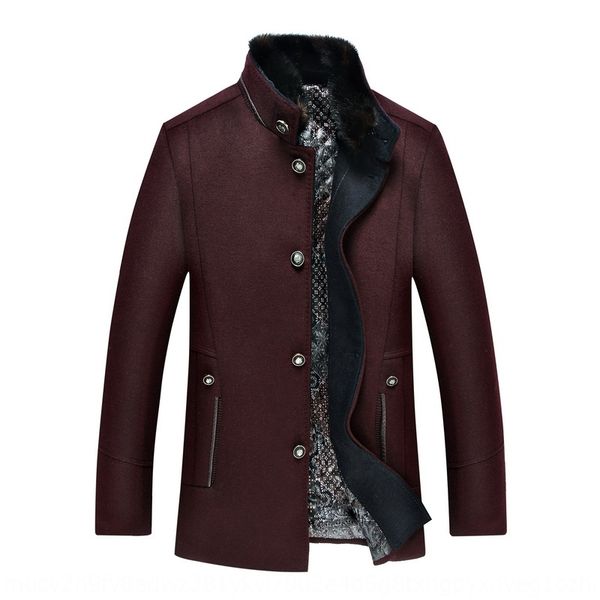 

2019 winter new men's woolen with cotton belt fur coat woolwool wool collar casual business woolen coat, Black