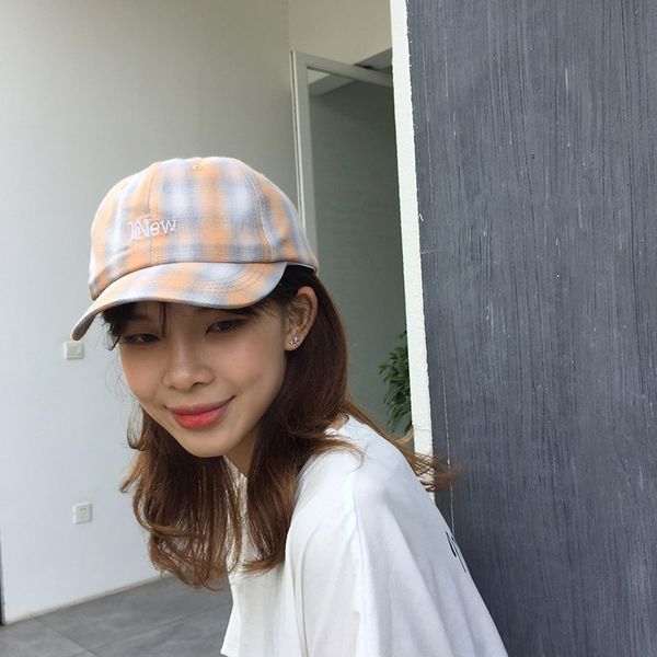 

ins hat women' summer embroidered baseball short eaves baseball cap korean fashion plaid cap letter embroidery sun hat men' fash, Blue;gray