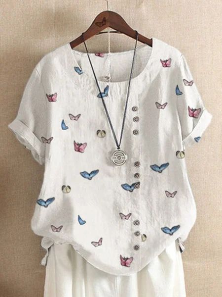 

drnhb 2020 new printed 2020 women's clothing new printed short-sleeved round neck wom short-sleeved round neck large size women's, White