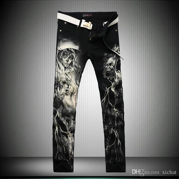 

2018 autumn new men's night club 3d print jeans men jeans slim fit straight denim fat man pants 5 colors big size 29-38, Blue