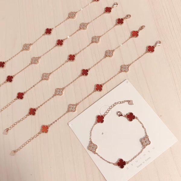 

the new red agate inlaid stone bracelet lucky clover female korean personality simple temperament student girlfriends sen department, Golden;silver