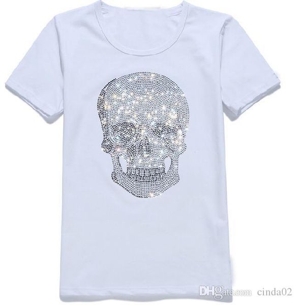 

mens womens streetwear summer tshirts mastermind shining diamond rhinestone tshirts skulls pattern design crew neck short sleeve t-shirts, White;black