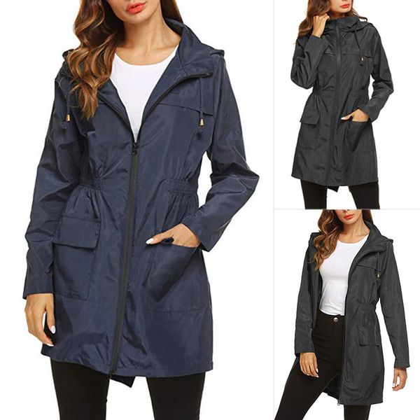 

women's jackets women zipper hooded raincoat waterproof quick-drying breathable windproof long coat -opk, Black;brown