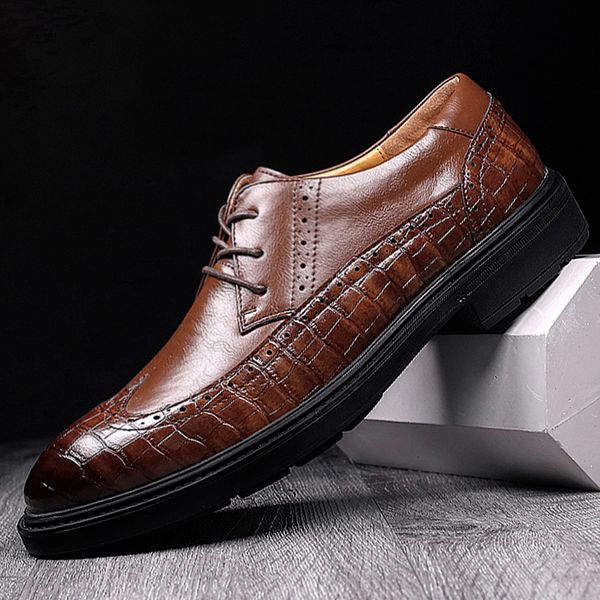 

dress shoes men leather original design party wedding luxury formal derby men's black brogue oxford casual alligator shoes