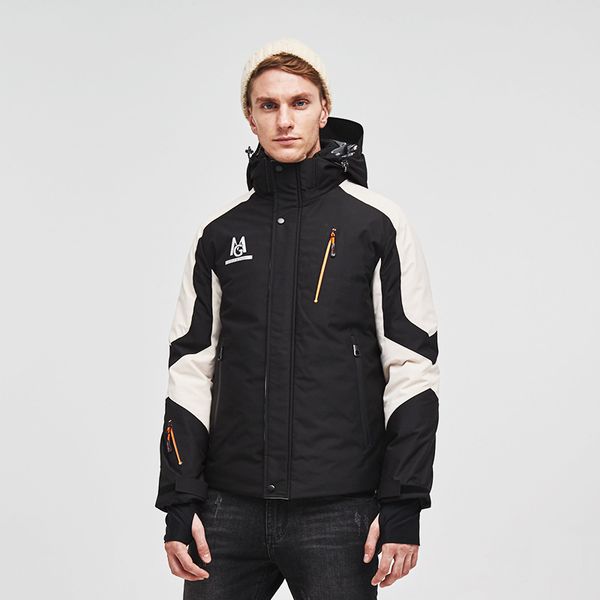 

hooded and thickened medium length down jacket men's trend men's outdoor industrial coat fashion brand wear, Black