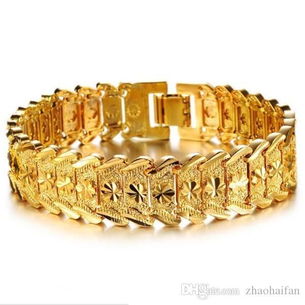 

zhf jewelry wide bracelet chain gold plated men's wedding jewelry 18k gold plated bracelet chain for men fashion gifts wholesale ks398, Black