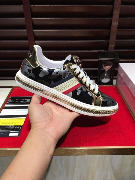 

2020w new genuine leather men's sports shoes large size fashion wild lace-up sneakers low-comfortable breathable tide shoes, size:1, Black