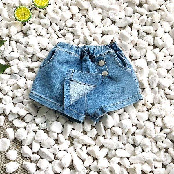 

girls' summer shorts new girls' baby and jeans jeans fake two-piece skirt pants elastic denim skirt pants korean version, Blue