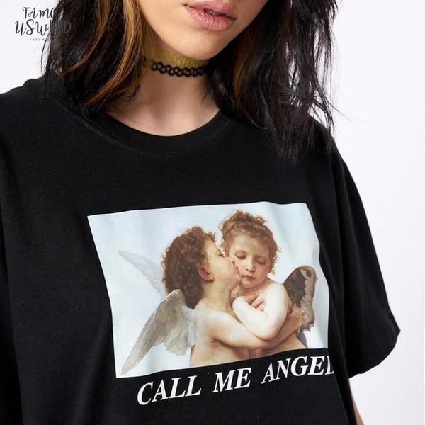 

summer women casual o neck short sleeve letter angel print women loose t shirt drop shipping good quality, White