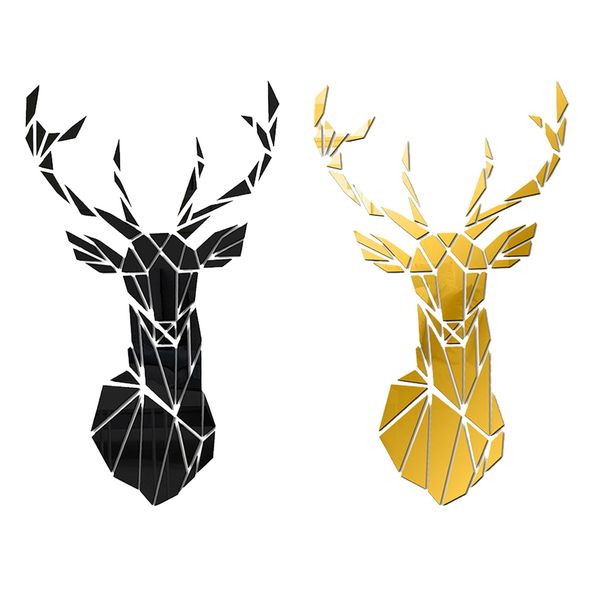 

2x deer acrylic mirror decal vinyl mural sticker decorative home gold+black