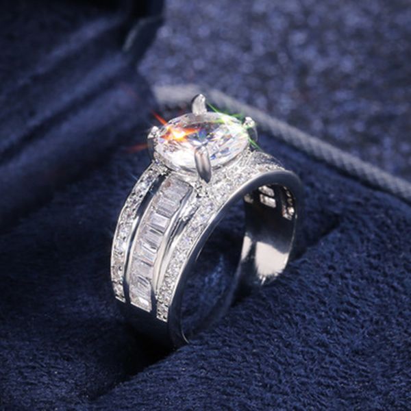 

punk women ring unique wall of ring thick wedding ring band with dazzling brilliant cubic zircon stone rings, Silver