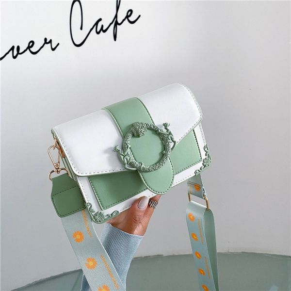 

8zkcn women 2020 new fashion women's korean all-match fashionable foreign style small square shoulder bag wide shoulder strap slanting, White